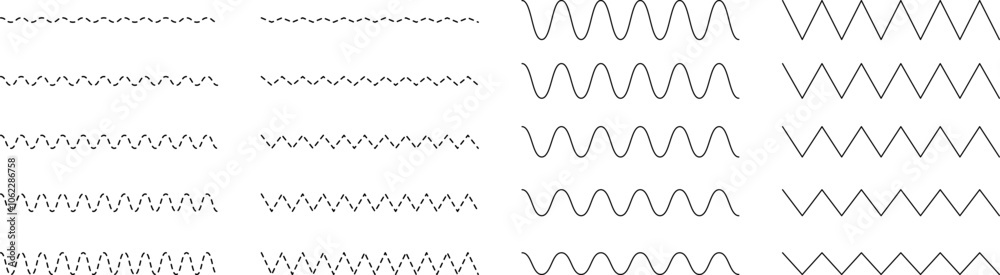 Set of seamless wavy - curvy and zigzag - criss cross horizontal lines. Vector Graphic design elements Set of seamless wavy - curvy and zigzag - criss cross horizontal lines. Vector Graphic design elements