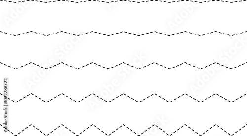 Set of seamless wavy - curvy and zigzag - criss cross horizontal lines. Vector Graphic design elements