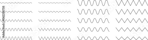 Set of seamless wavy - curvy and zigzag - criss cross horizontal lines. Vector Graphic design elements