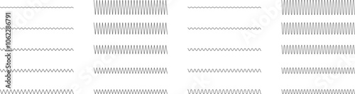 Set of seamless wavy - curvy and zigzag - criss cross horizontal lines. Vector Graphic design elements