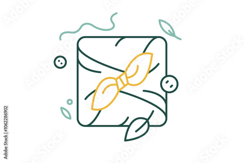 Vector linear minimal illustration. Traditional Japanese wrapping cloths. Furoshiki technique, textile wrap - present knot package icon - silk and cotton package symbol.