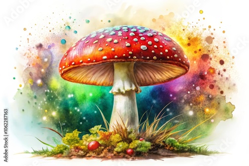 Wallpaper Mural Vibrant Watercolor Mushroom on White Background Torontodigital.ca