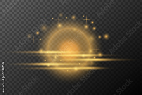 Light effect Golden isolated flare explosion shiny dust line solar flare spark star neon light, vector effect	

