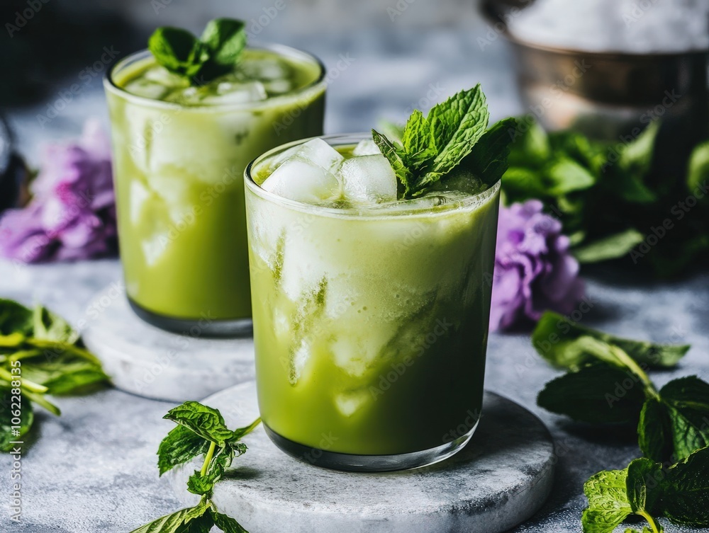 A refreshing keto-friendly iced matcha latte made with unsweetened almond milk and a touch of stevia, providing a low-carb, antioxidant-rich beverage ideal for a mid-day energy boost A refreshing keto-friendly iced matcha latte made with unsweetened almond milk and a touch of stevia, providing a low-carb, antioxidant-rich beverage ideal for a mid-day energy boost