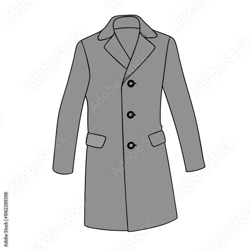 Classic Men Long Coat Vector Cartoon Gray Trench Coat vector Illustration