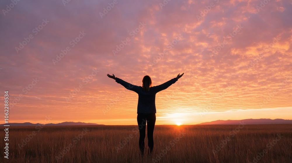 Person in Open Field at Sunrise Person in Open Field at Sunrise