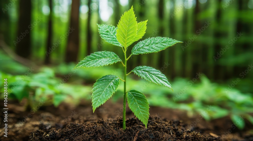 New Sapling Growing in Lush Forest Environment New Sapling Growing in Lush Forest Environment
