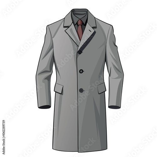 Classic Men Long Coat Vector Cartoon Gray Trench Coat vector Illustration