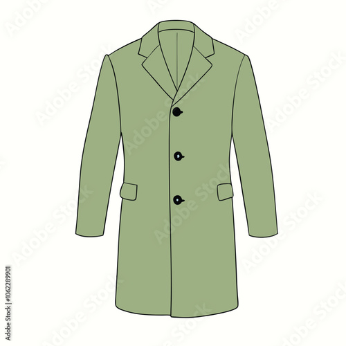 Classic Men Long Coat Vector Cartoon Gray Trench Coat vector Illustration