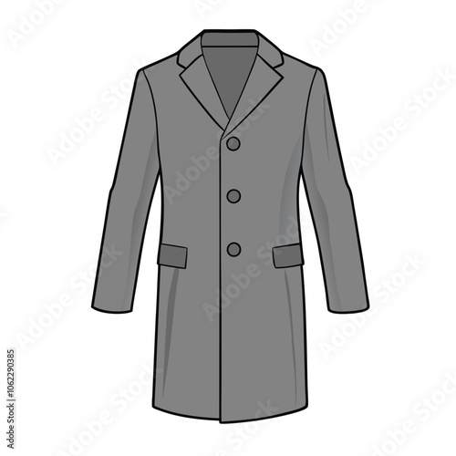 Classic Men Long Coat Vector Cartoon Gray Trench Coat vector Illustration