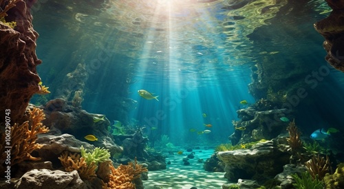 coral blue water background, oceanic view of coral blue water, underwater life