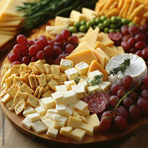 Delicious Cheese Board with Wine and Vibrant Grapes