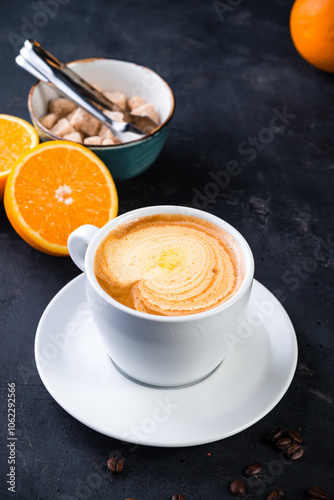 cappuccino coffee with orange juice in a cup