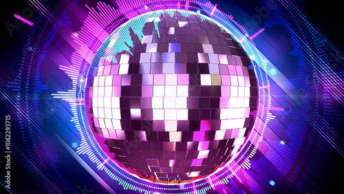 Party Background With Strobe Lights and Audio Spectrum and Disco Mirror Ball