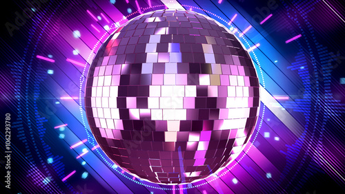 Party Background With Strobe Lights and Audio Spectrum and Disco Mirror Ball