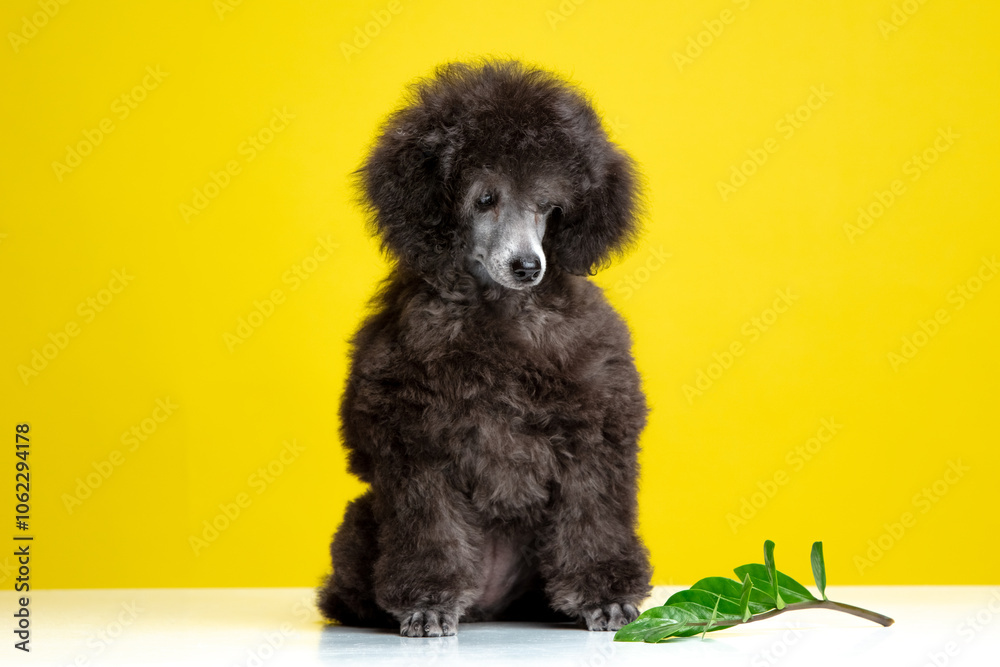 poodle puppy on a colored background poodle puppy on a colored background