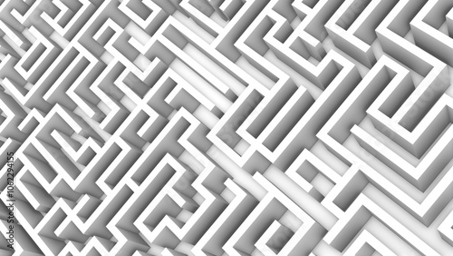 Puzzle Rectangular Maze Background in 3D Geometry in White Color
