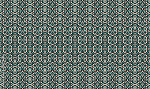 Turquoise, mint, brown - filling pattern of stylized geometric shaped flowers.