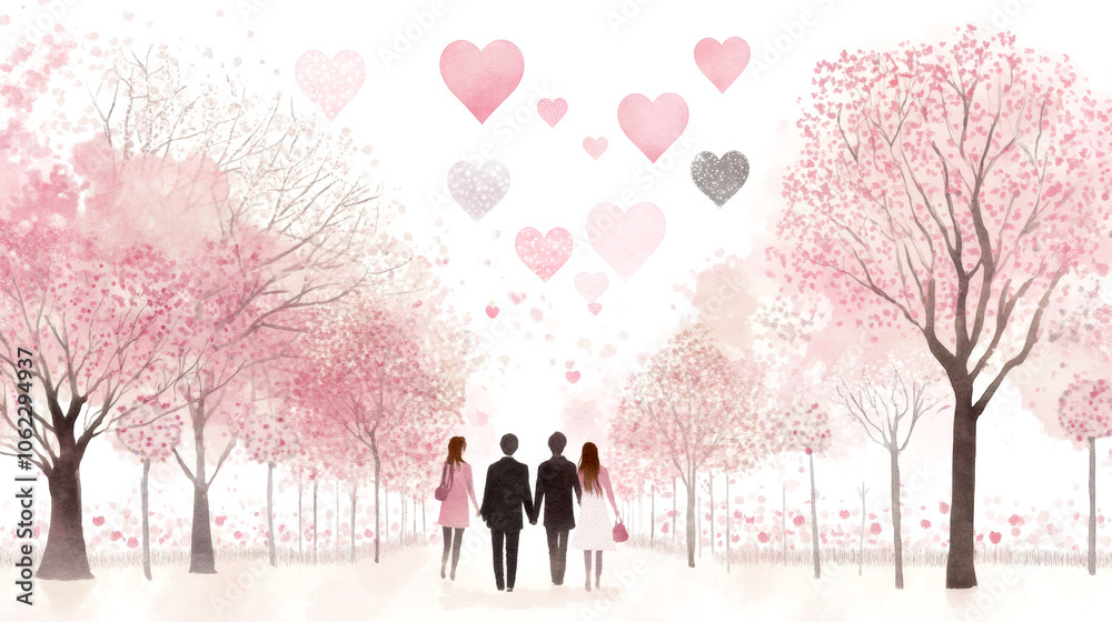 A romantic journey through enchanted trees and floating hearts love in nature's embrace A romantic journey through enchanted trees and floating hearts love in nature's embrace
