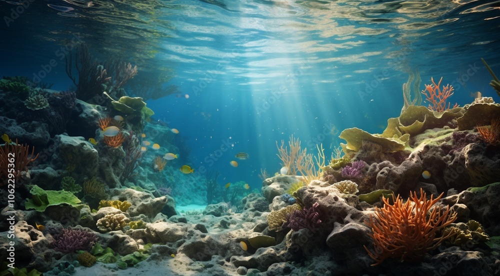 Naklejka premium coral blue water background, oceanic view of coral blue water, underwater life