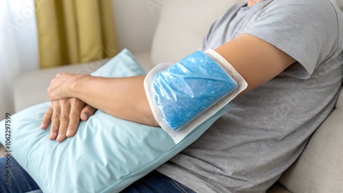 Close-Up of Person Applying Ice Pack to Injured Elbow for Pain Relief