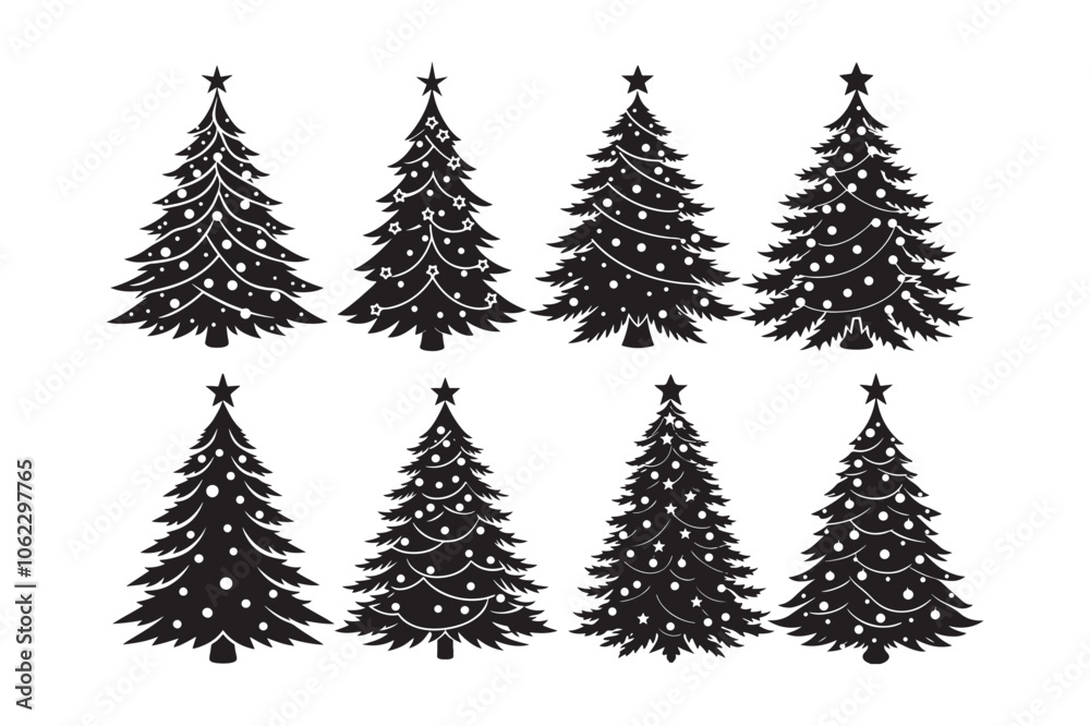 Obraz premium Christmas tree silhouette Bundle, Christmas tree silhouette vector illustration