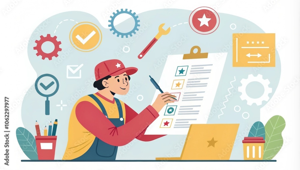 character enthusiastically crafting a resume, surrounded by icons representing skills, experience, and education, bright colors and engaging design conveying the importance of a strong resume character enthusiastically crafting a resume, surrounded by icons representing skills, experience, and education, bright colors and engaging design conveying the importance of a strong resume