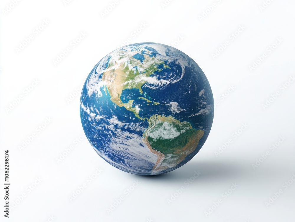 Fototapeta premium An illustration of Earth depicting the green planet on a white background, emphasizing environmental themes and Earth's natural beauty.