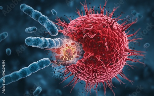 The immune system Bacteria attacking a cancer cell. photo