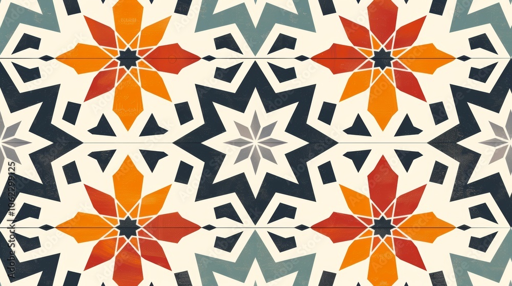 A vibrant and colorful geometric tile design, featuring star motifs and bold lines, creates an eye-catching pattern that radiates energy and precision in harmony. A vibrant and colorful geometric tile design, featuring star motifs and bold lines, creates an eye-catching pattern that radiates energy and precision in harmony.