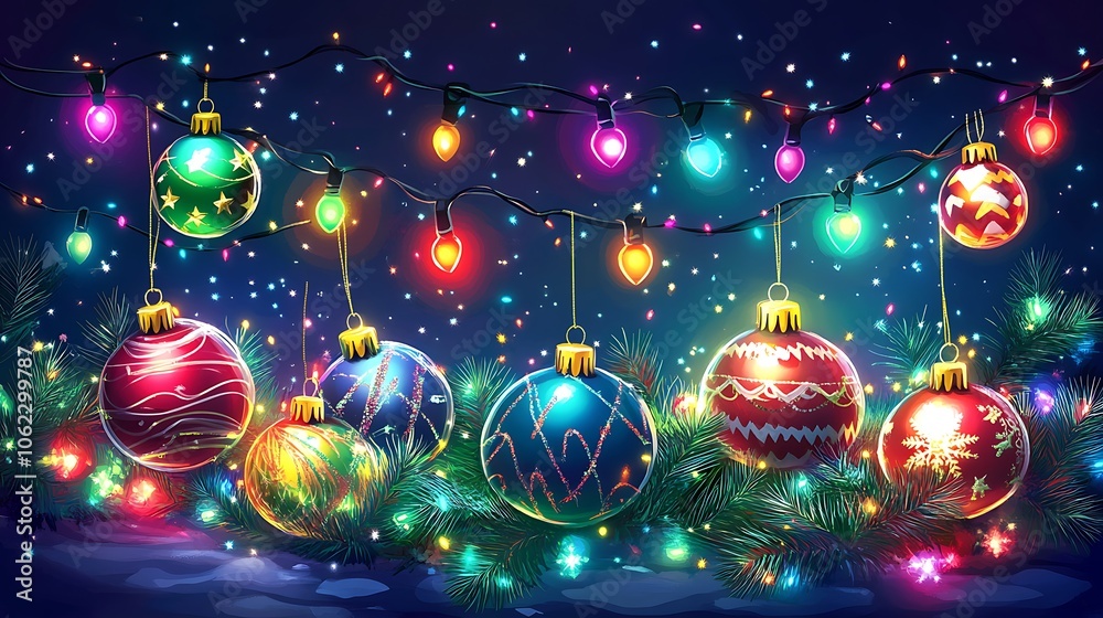 Fototapeta premium Christmas festive lights and ornaments