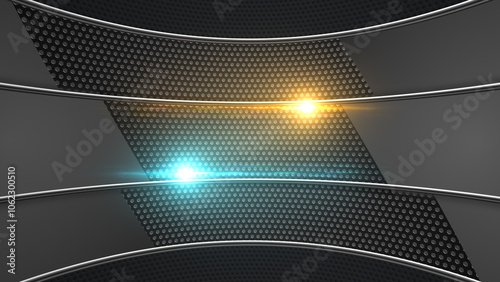 Perforated Metallic Panels with Light Lens Flares Abstract Background