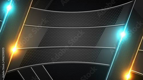 Perforated Metallic Panels with Light Lens Flares Abstract Background