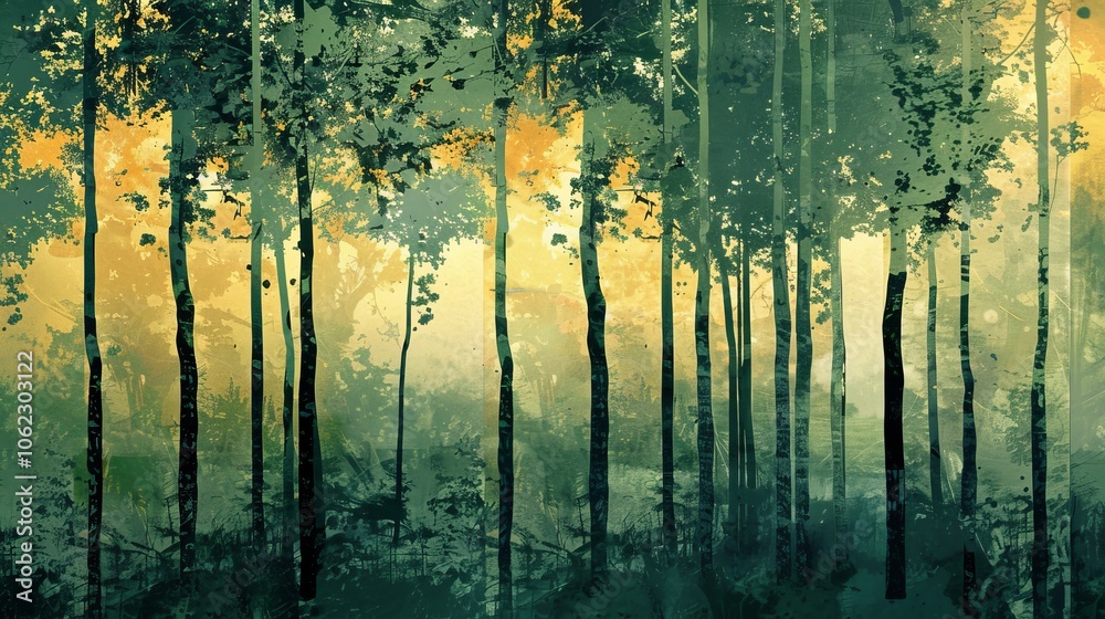 A peaceful forest scene with tall trees silhouetted against the golden light, creating a tranquil and enchanting atmosphere reminiscent of a fairytale setting. A peaceful forest scene with tall trees silhouetted against the golden light, creating a tranquil and enchanting atmosphere reminiscent of a fairytale setting.