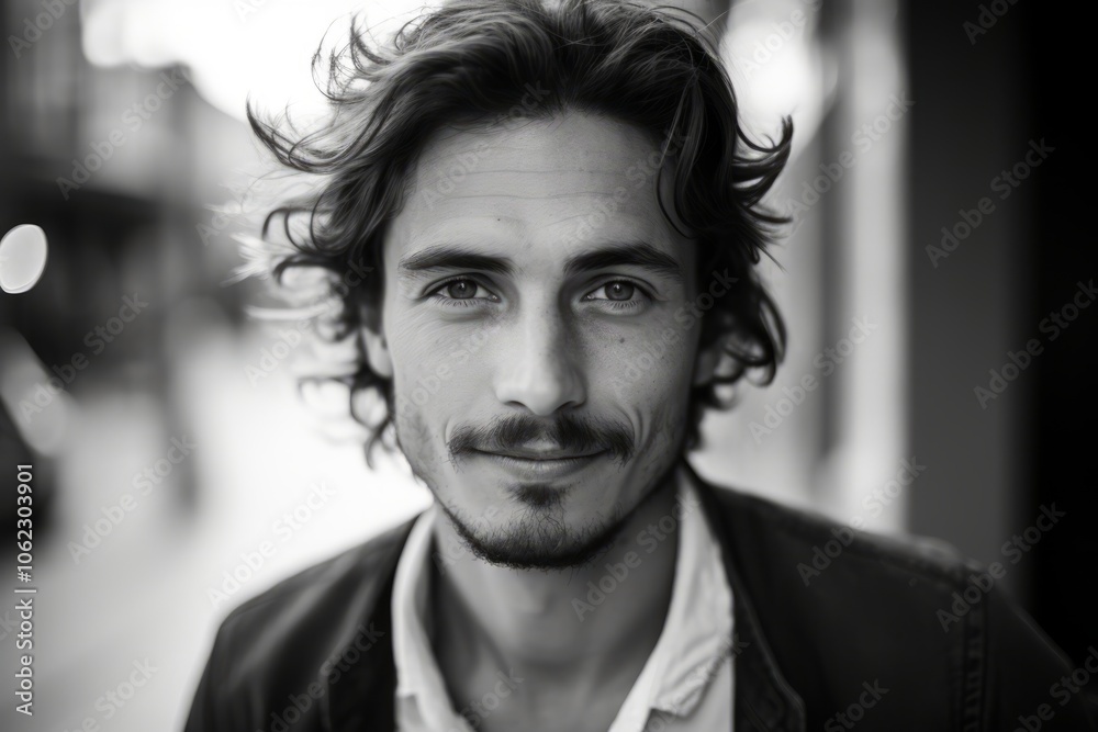 Portrait of a handsome young man, black and white photo. Portrait of a handsome young man, black and white photo.