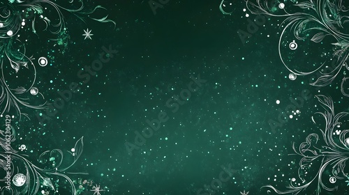 Christmas dark green backdrop with whimsical ornament designs