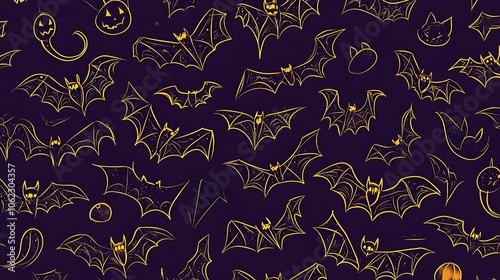 Halloween purple backdrop adorned with outlined bat designs