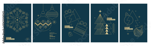 Christmas and New Year Cards Collection. Modern abstract vector illustrations for greeting card, party invitation card, website banner, social media banner, marketing material. photo