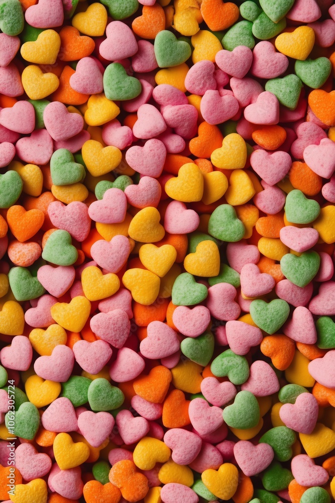 Colorful heart-shaped candies creating a sweet vibrant pattern Colorful heart-shaped candies creating a sweet vibrant pattern