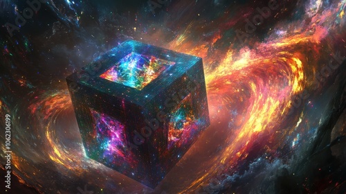 Cosmic Cube in a swirling nebula