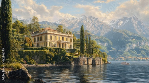 Villa Carlotta and gardens in Tremezzo, Lake Como, Lombardy, Northern Italy. photo