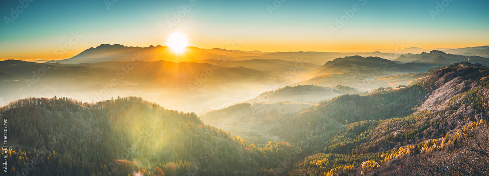 Zachód słońca z Wysokiej, Pieniny