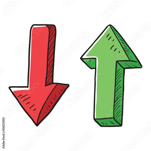 Vector Cartoon Color Illustration - Red Arrow Down and Green Arrow Up illustration