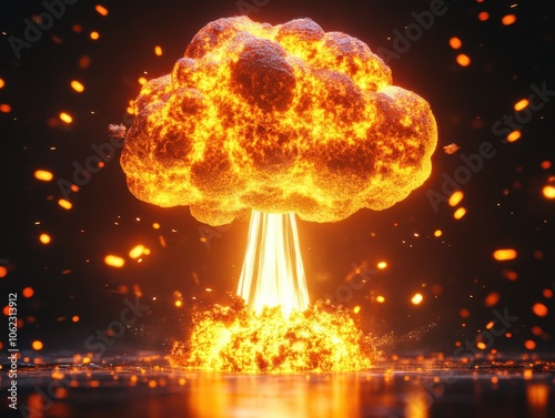 Wallpaper Mural A dramatic, fiery mushroom cloud from an atomic explosion, captured in a vivid, cinematic style, showcasing intense colors and dynamic movement. Torontodigital.ca