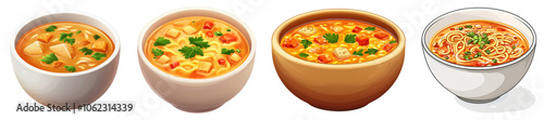 A 3D bowl of chicken noodle soup icon on a transparent background, showcasing a classic dish full of flavor and comfort.