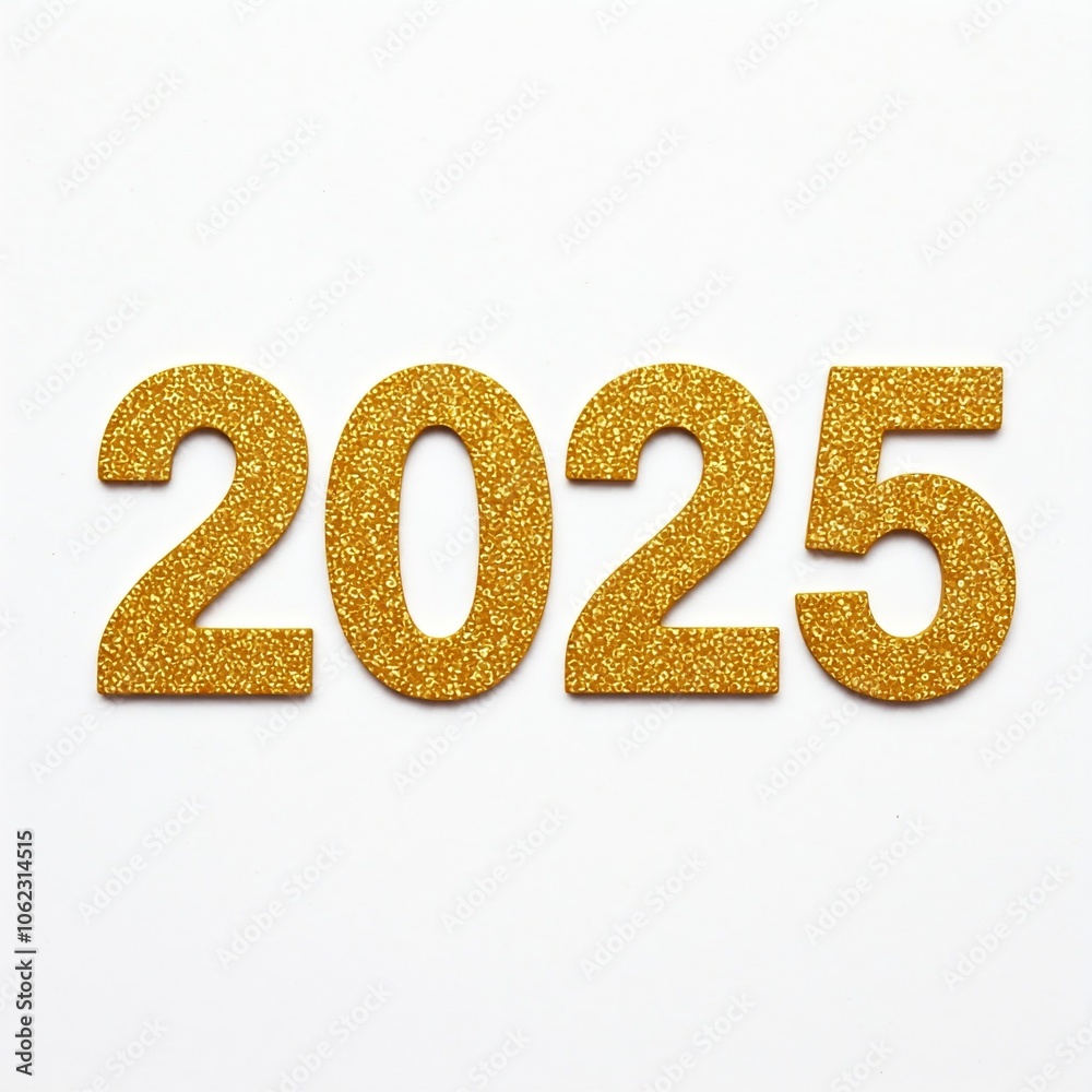 golden glitter 2025 new year number decorations on white background golden glitter 2025 new year number decorations on white background
