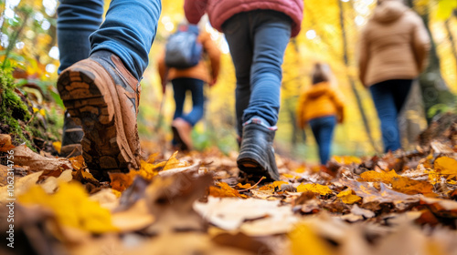 Thanksgiving Family Hike Through a Forest of Crunching Leaves and Fall Colors 