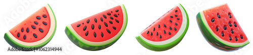 A 3D watermelon icon on a transparent background, showcasing the juicy and refreshing fruit that is a favorite treat during hot summer days.