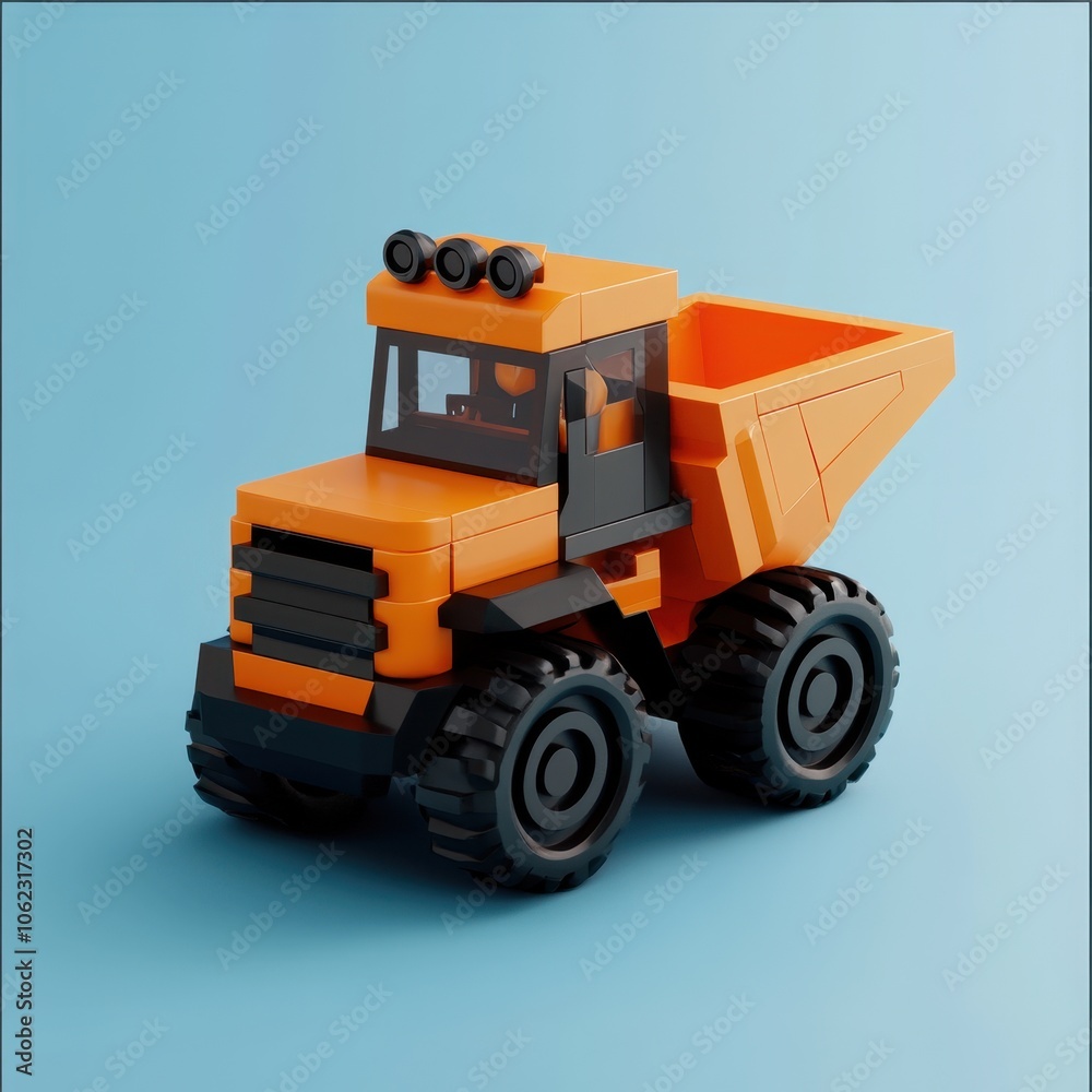 Vibrant Toy Dump Truck on Serene Blue Background Vibrant Toy Dump Truck on Serene Blue Background