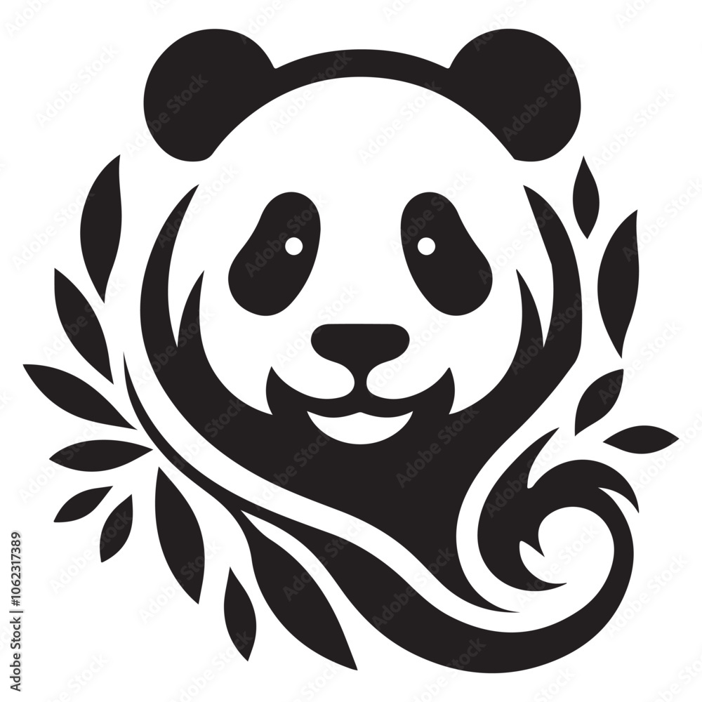 Elegant Panda Logo Design with Leaf Motif Elegant Panda Logo Design with Leaf Motif